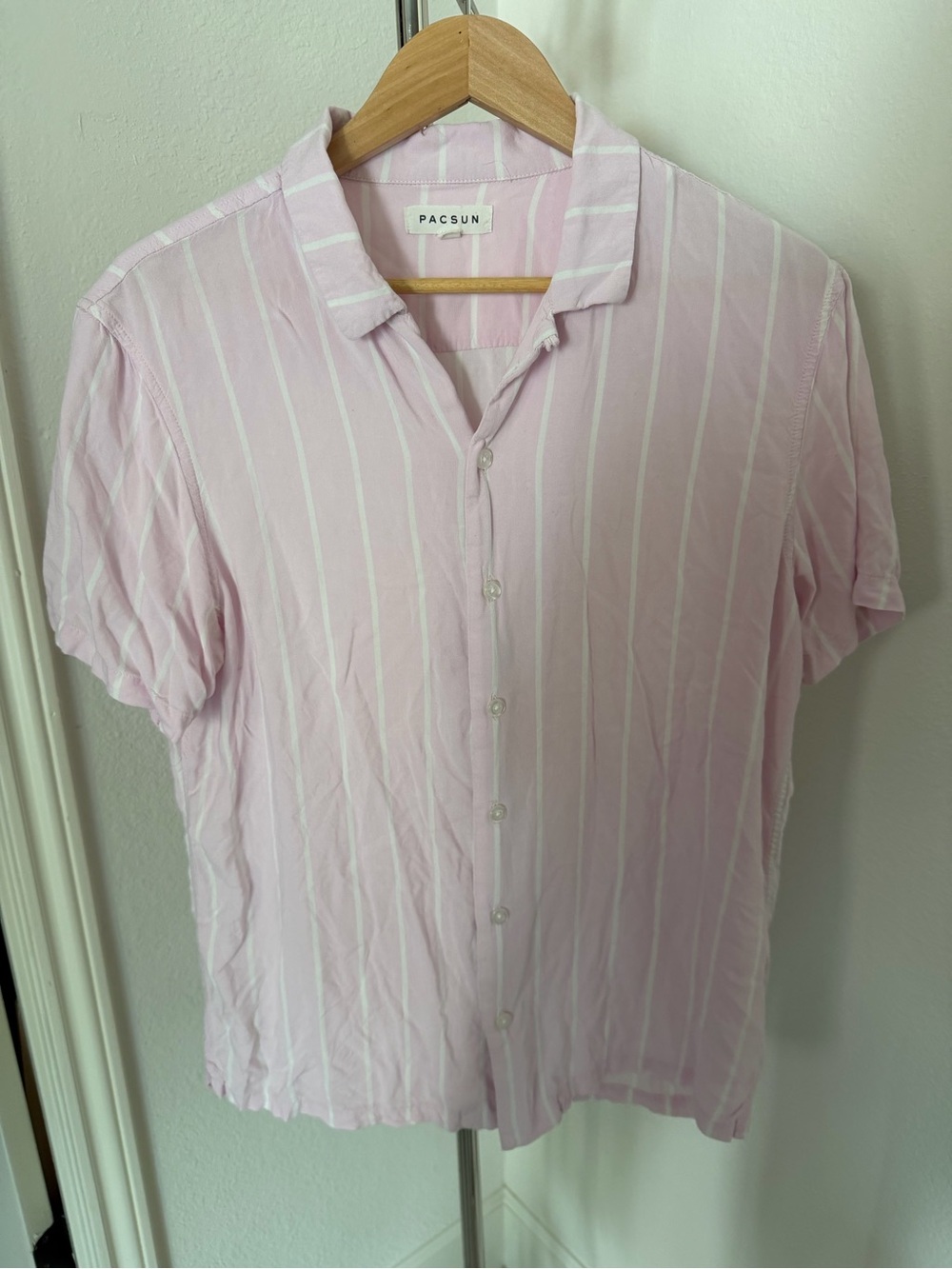 PacSun Light Pink Vertical Stripe Short Sleeve Button-Up Shirt